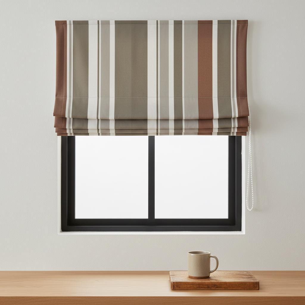 Custom Striped Velvet Roman Shade, Rust Taupe Ivory, Made to Measure — image 6