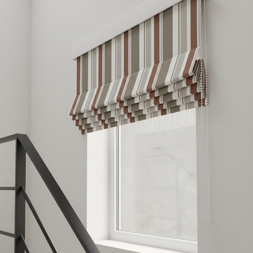 Custom Striped Velvet Roman Shade, Rust Taupe Ivory, Made to Measure — image 7
