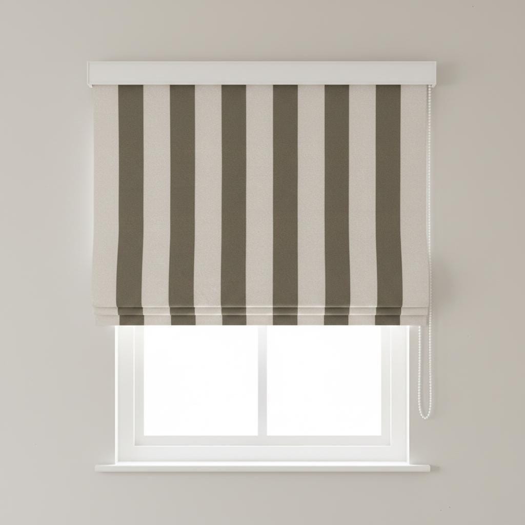 Taupe Striped Velvet Roman Shade, Custom Blackout Window Treatment — image 7