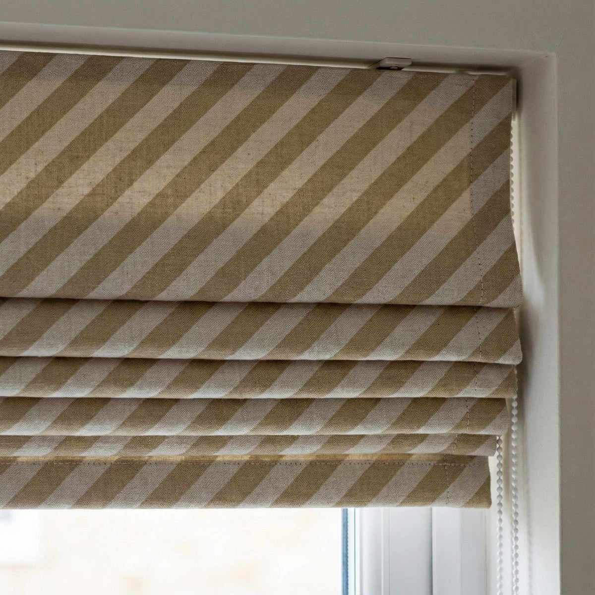 Custom Linen Roman Shade, Beige Ivory Stripe, OEKO-TEX Certified, Made to Measure — image 2