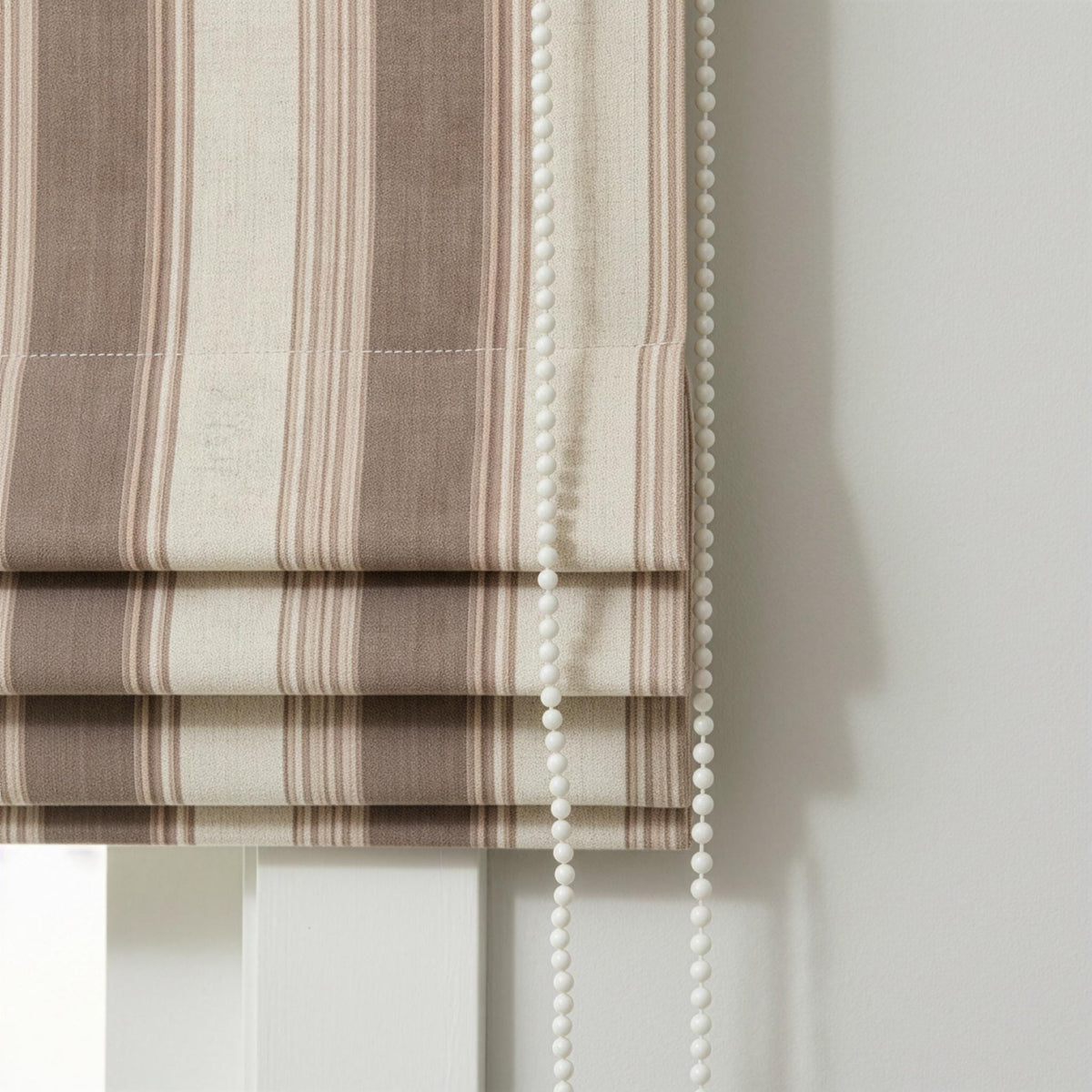 Farmhouse Stripe Roman Shade - Organic Linen with Blackout or Light-Filtering - Natural Flax, Beige & Mud — image 2