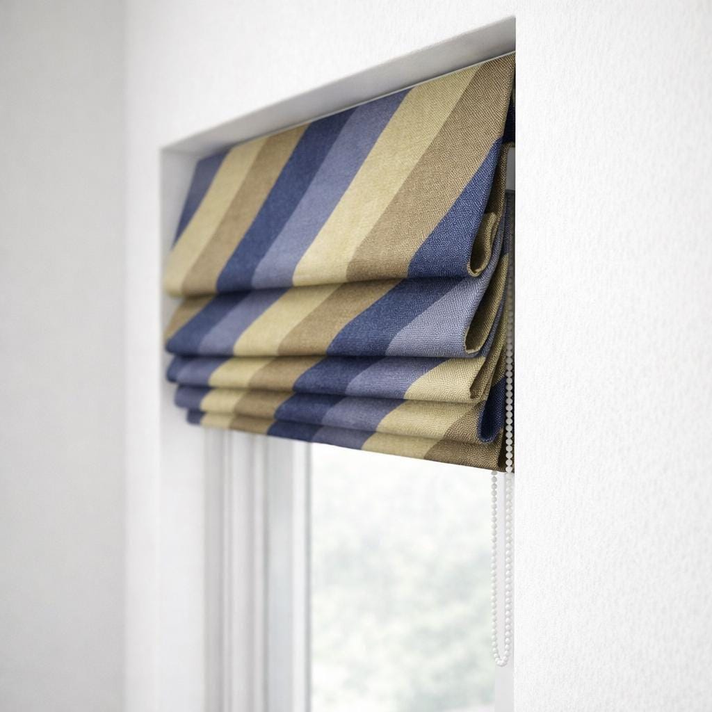 Custom Striped Linen Roman Shade | Coastal Farmhouse Style — image 2