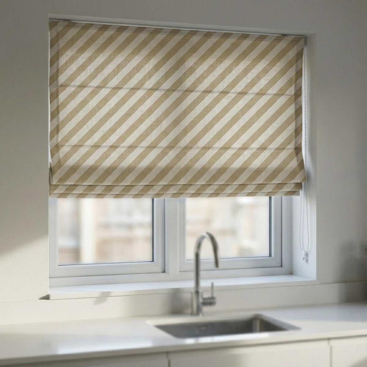Custom Linen Roman Shade, Beige Ivory Stripe, OEKO-TEX Certified, Made to Measure — image 7