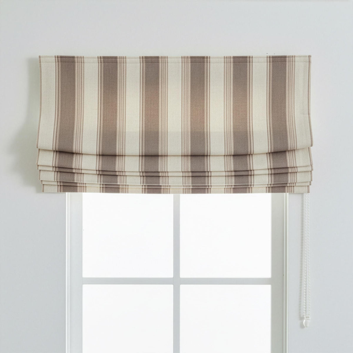 Farmhouse Stripe Roman Shade - Organic Linen with Blackout or Light-Filtering - Natural Flax, Beige & Mud — image 8