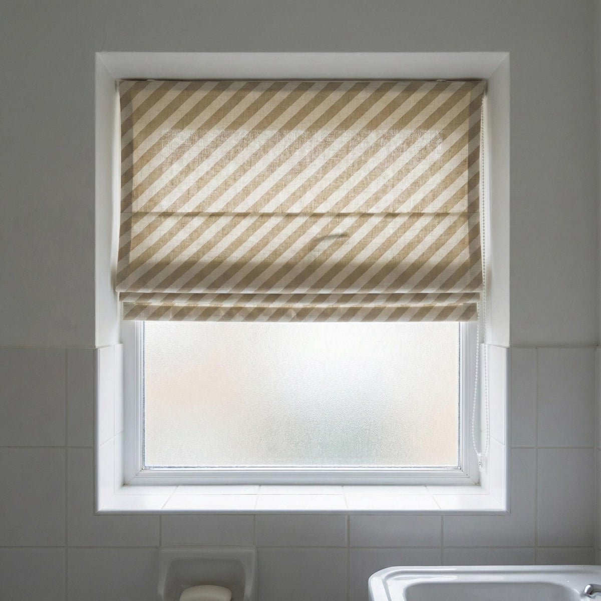 Custom Linen Roman Shade, Beige Ivory Stripe, OEKO-TEX Certified, Made to Measure — image 8