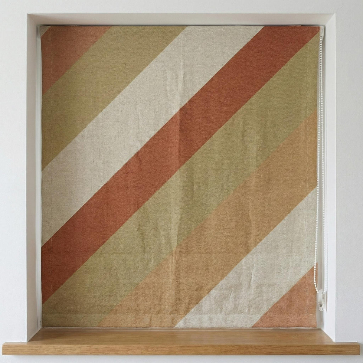 Terracotta Stripe Linen Roman Shade | Custom Corded Blind, OEKO-TEX — image 3