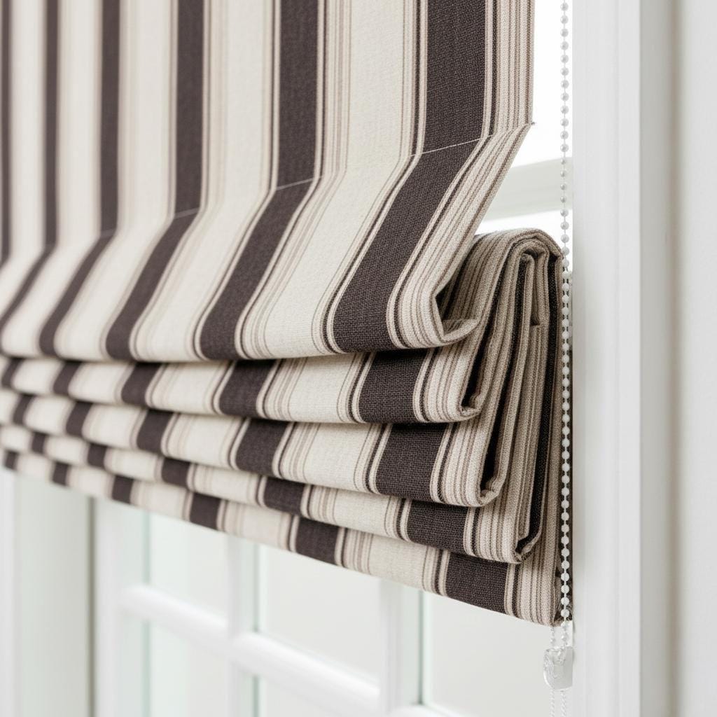 Farmhouse Stripe Roman Shade: Organic Linen, Blackout Option — image 4