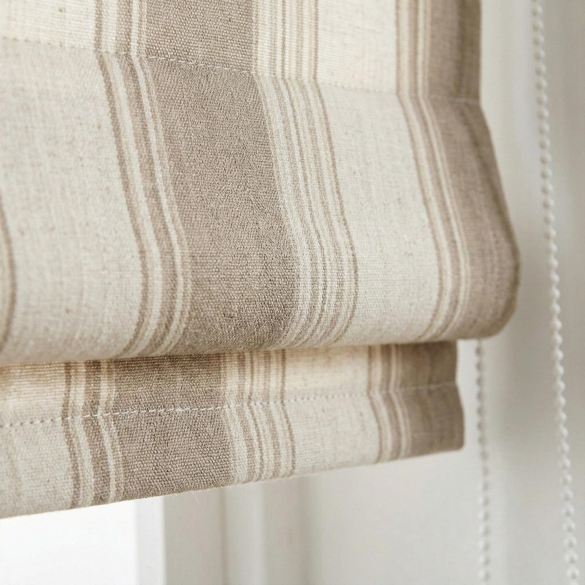 Custom Farmhouse Stripe Roman Shade: Organic Linen, Taupe & Beige — image 5
