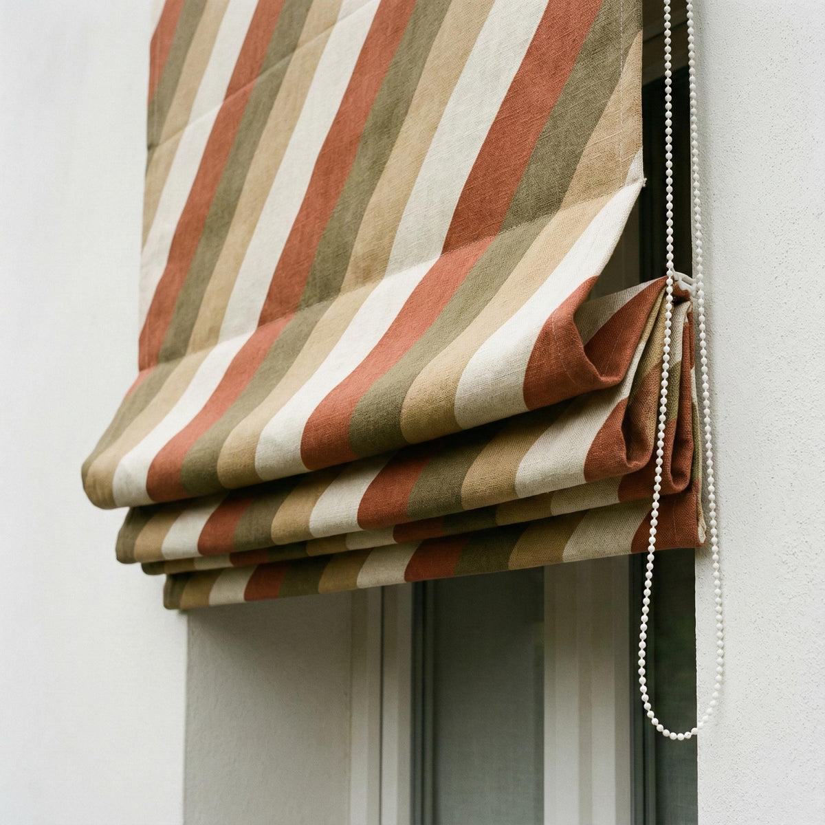 Terracotta Stripe Linen Roman Shade | Custom Corded Blind, OEKO-TEX — image 9