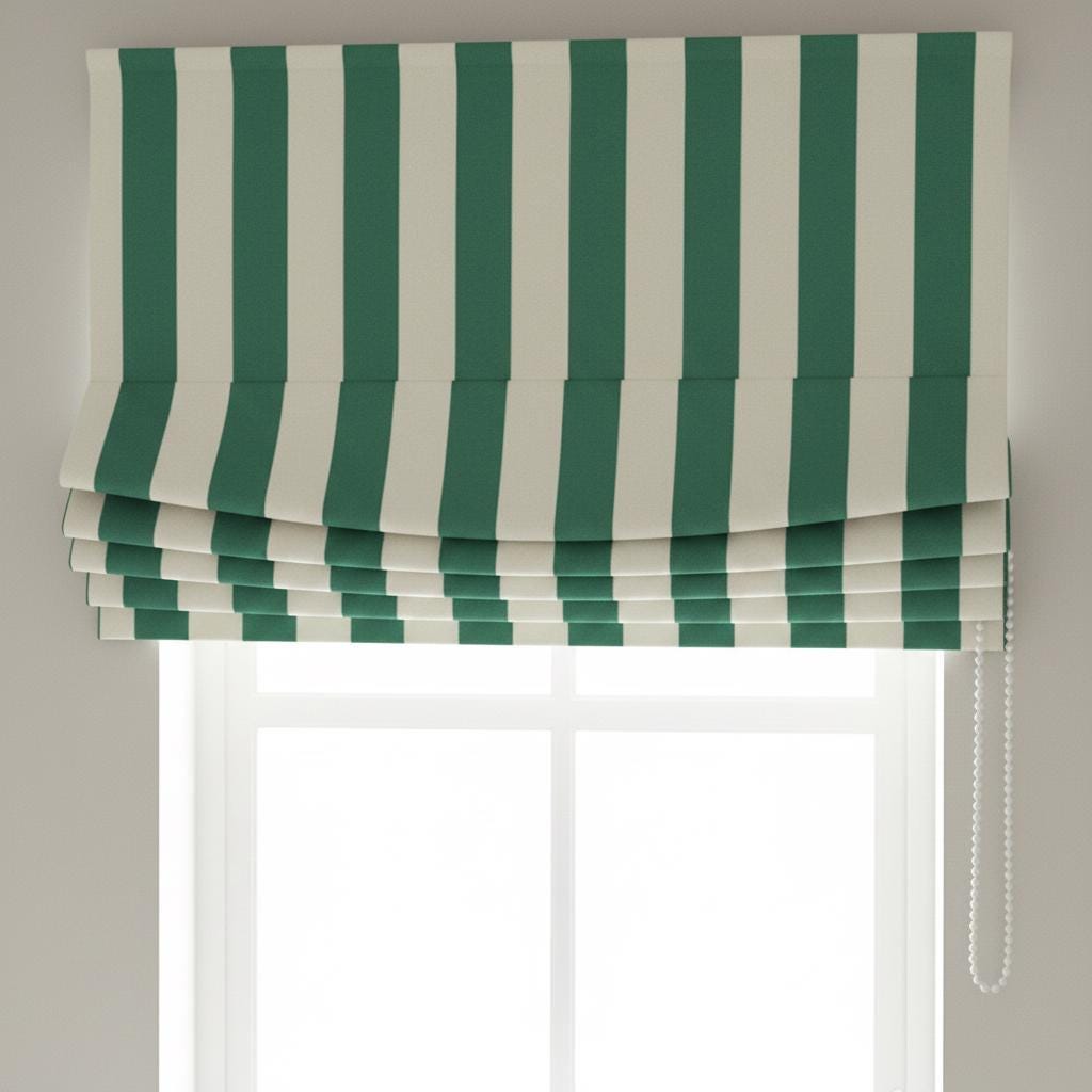 Emerald Green Striped Velvet Roman Shade - Custom Blackout Nursery Window Blind — image 1