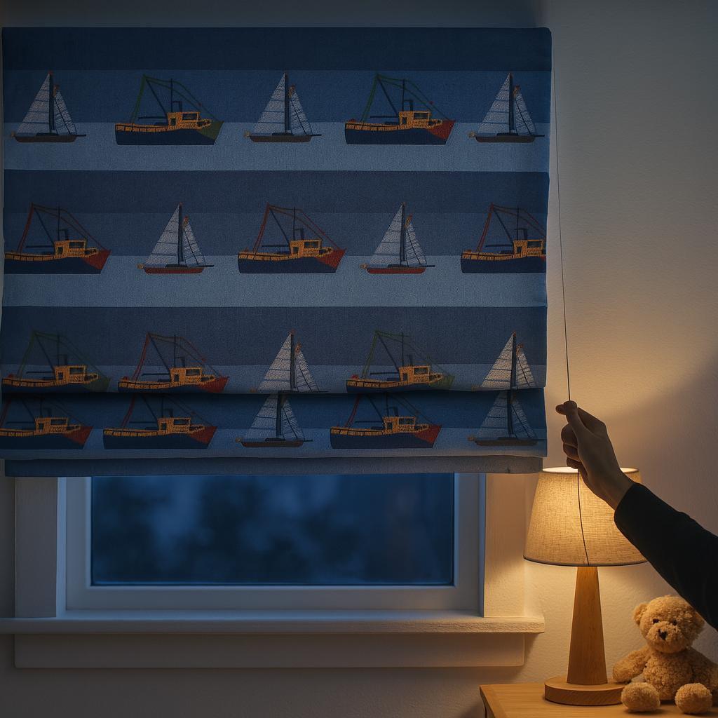 Roman Shade: Kids Nautical Boat Print (Light Filtering or Blackout) — image 1