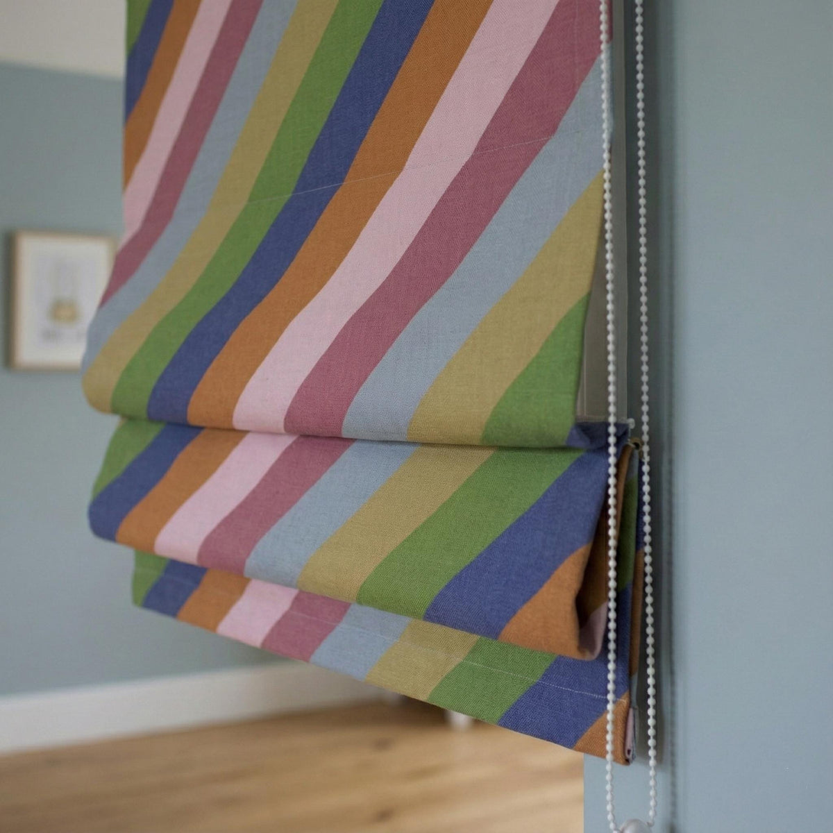 Rainbow Stripe Linen Roman Shade, Corded Nursery Blind, OEKO-TEX — image 4