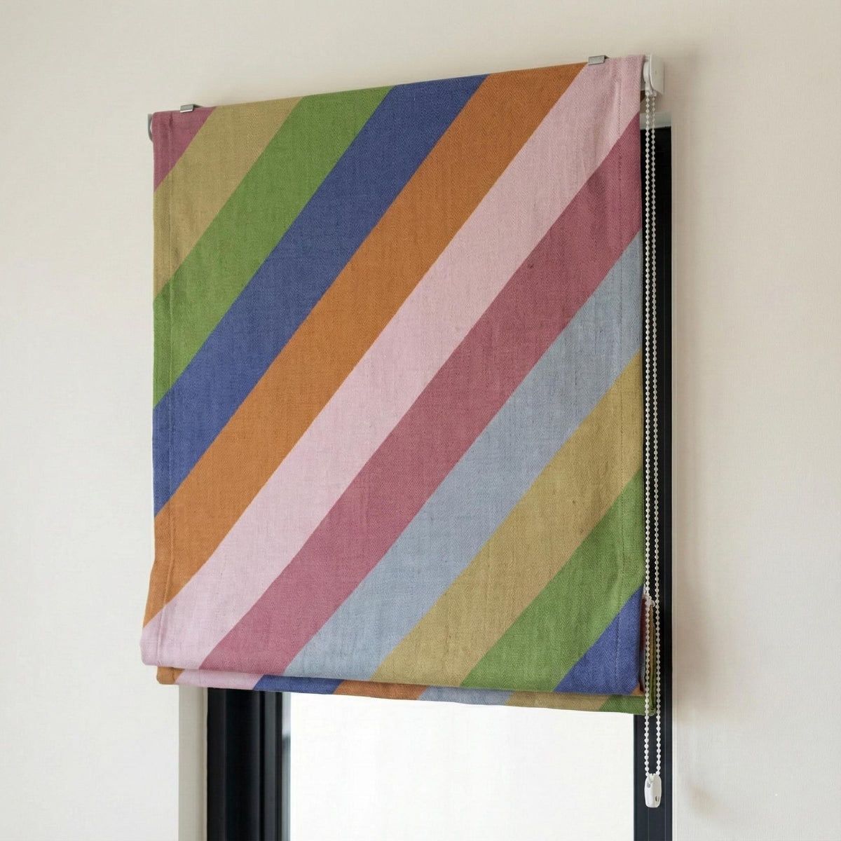 Rainbow Stripe Linen Roman Shade, Corded Nursery Blind, OEKO-TEX — image 5