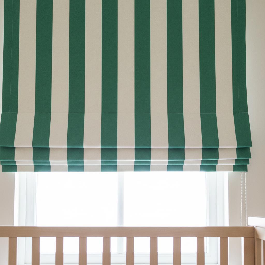 Emerald Green Striped Velvet Roman Shade - Custom Blackout Nursery Window Blind — image 7