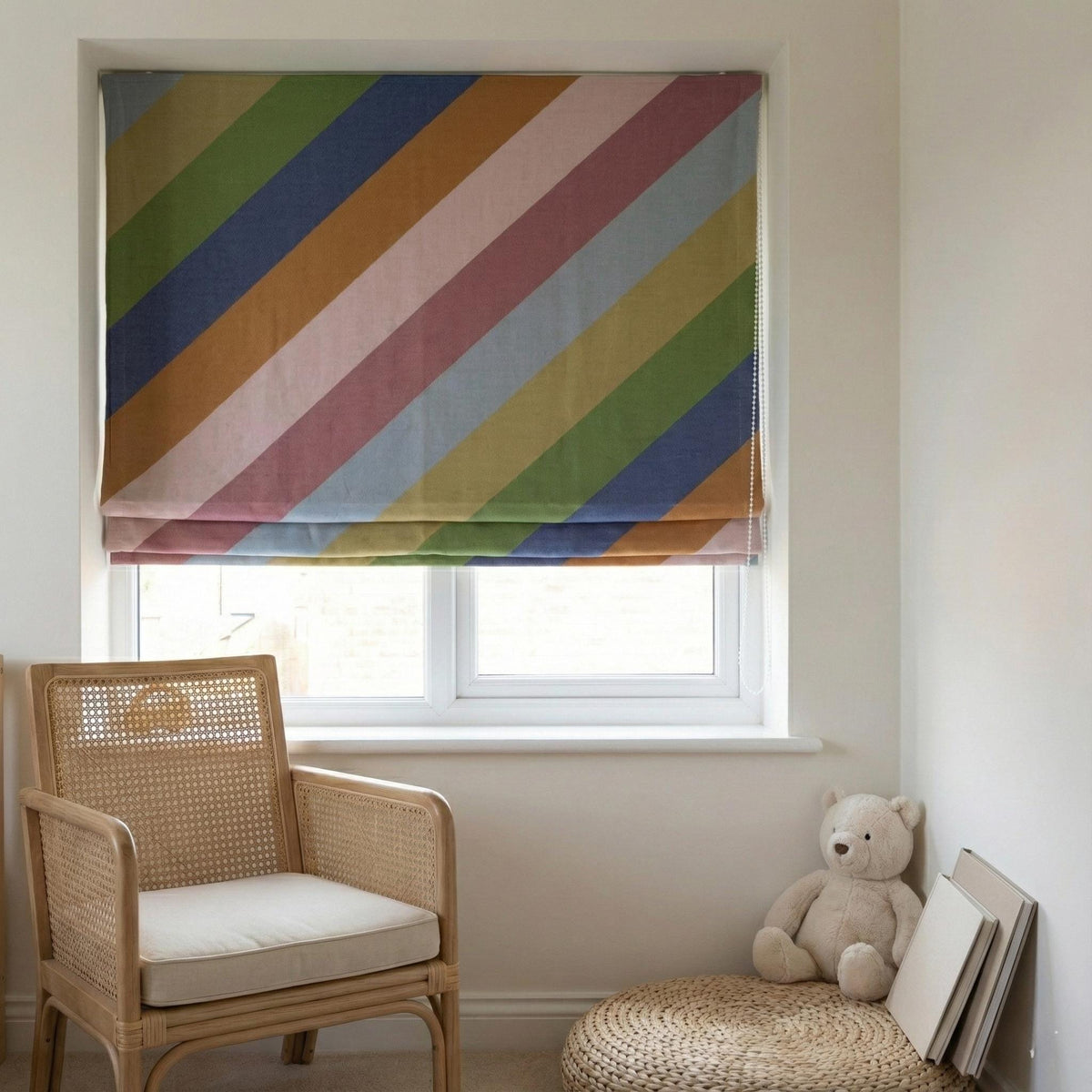 Rainbow Stripe Linen Roman Shade, Corded Nursery Blind, OEKO-TEX — image 6