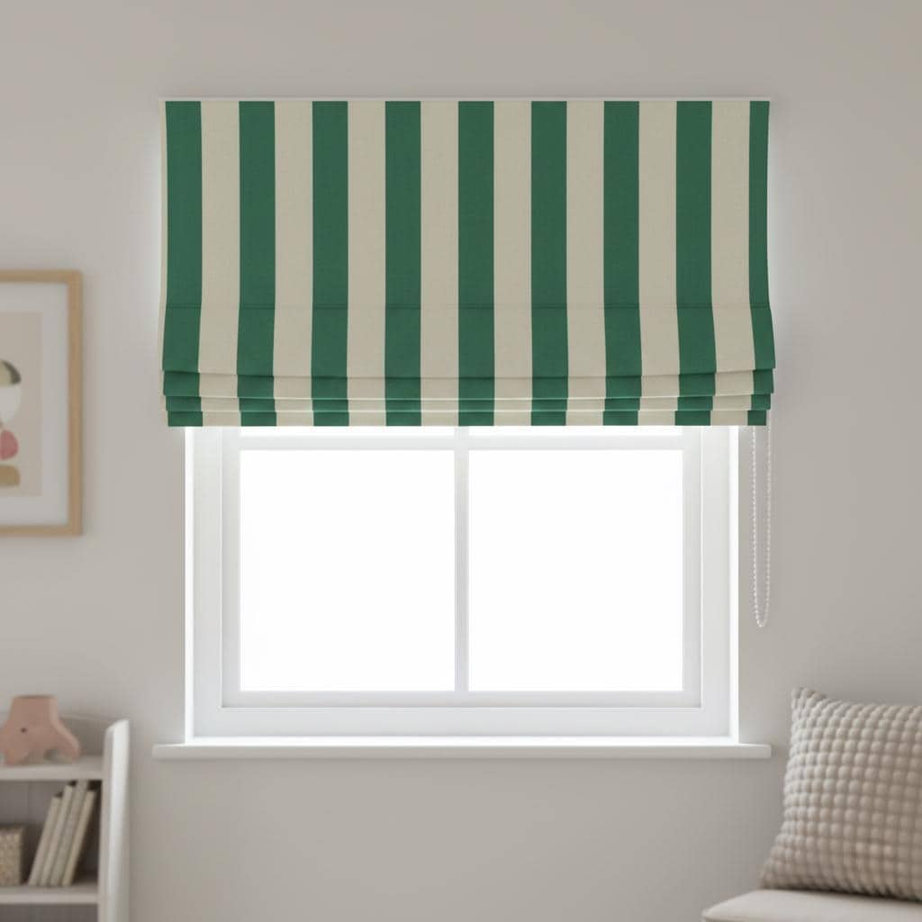 Emerald Green Striped Velvet Roman Shade - Custom Blackout Nursery Window Blind — image 8