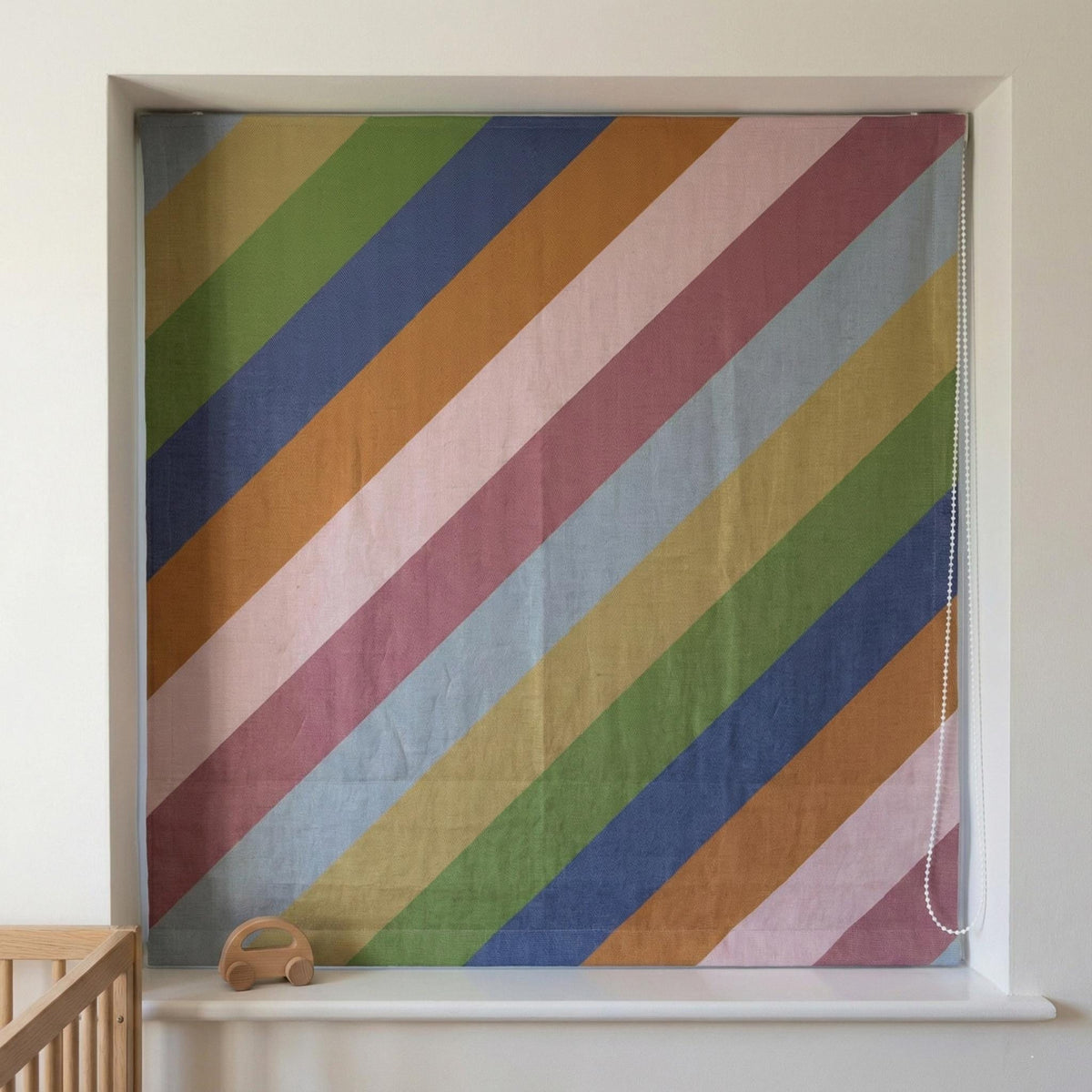 Rainbow Stripe Linen Roman Shade, Corded Nursery Blind, OEKO-TEX — image 10