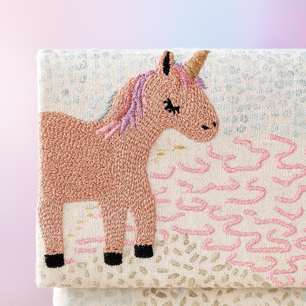 Unicorn Nursery Roman Shade: Pastel Embroidery, Custom Linen — image 1