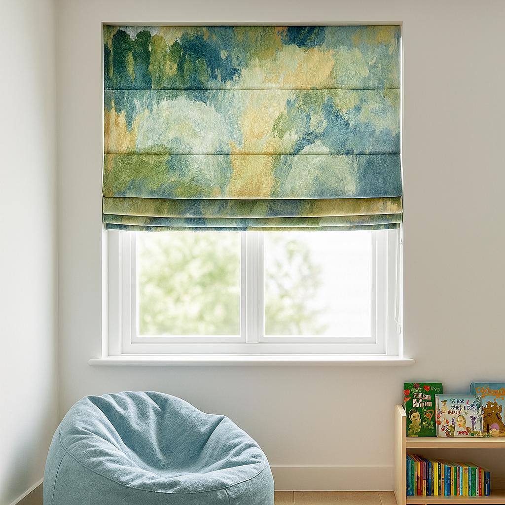 Roman Shade: Watercolor Linen Nursery Blind (Child-Safe Corded, Custom) — image 5
