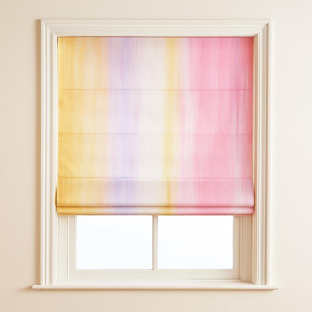 Kids Nursery Roman Shade, Watercolor Pastel Stripes (Organic Linen) — image 1