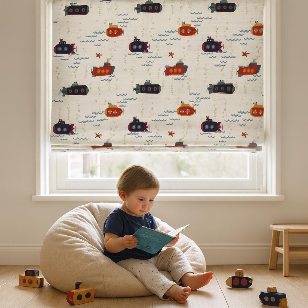 Submarine Roman Shade for Kids - Thick Organic Cotton, Custom Size — image 1