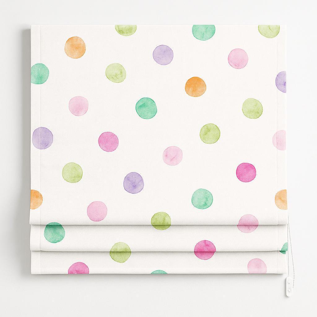 Roman Shade: Watercolor Polka Dot Linen - Custom Kids Nursery Blind — image 1