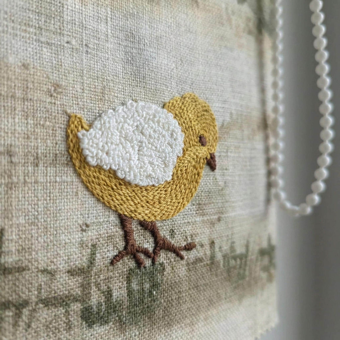 Embroidered Linen Roman Shade, Farmhouse Nursery Chick Blind, Custom Size — image 1