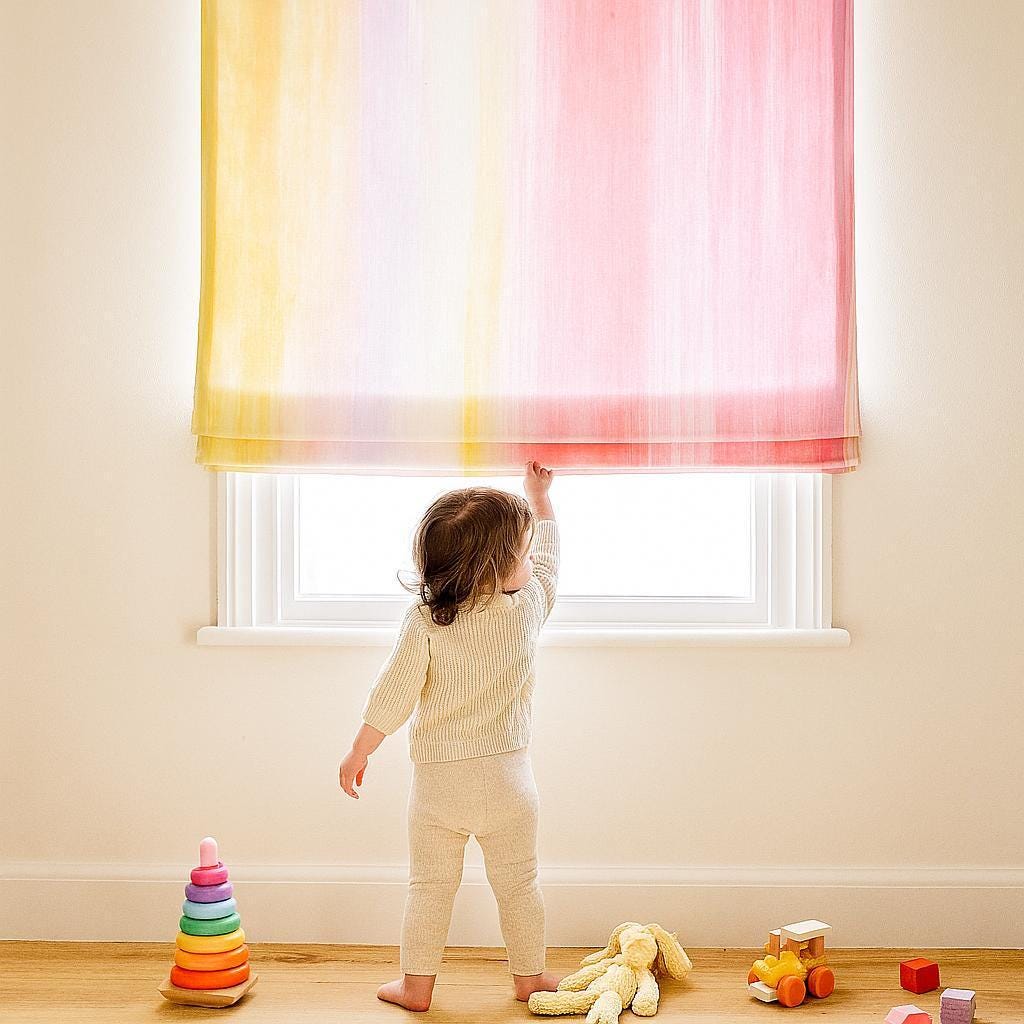 Kids Nursery Roman Shade, Watercolor Pastel Stripes (Organic Linen) — image 2