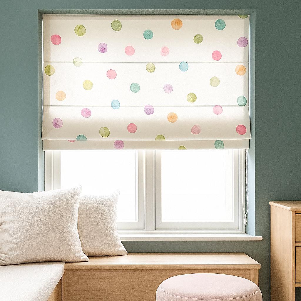 Roman Shade: Watercolor Polka Dot Linen - Custom Kids Nursery Blind — image 5