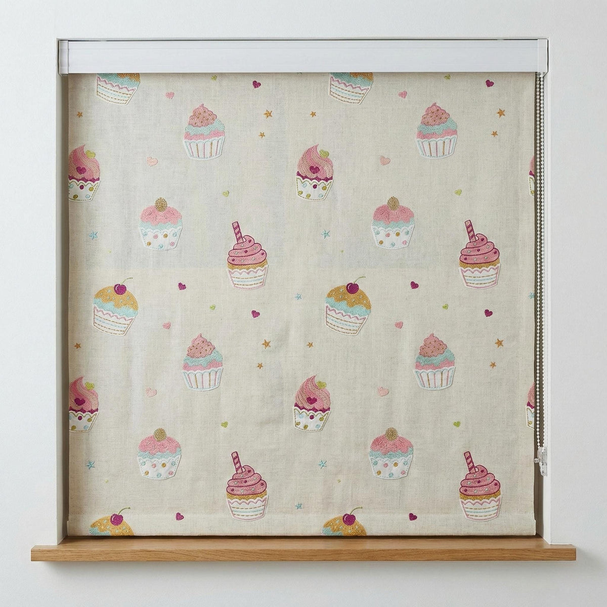 Cupcake Embroidered Linen Roman Shade, Nursery Corded Blind, Oeko-Tex — image 5