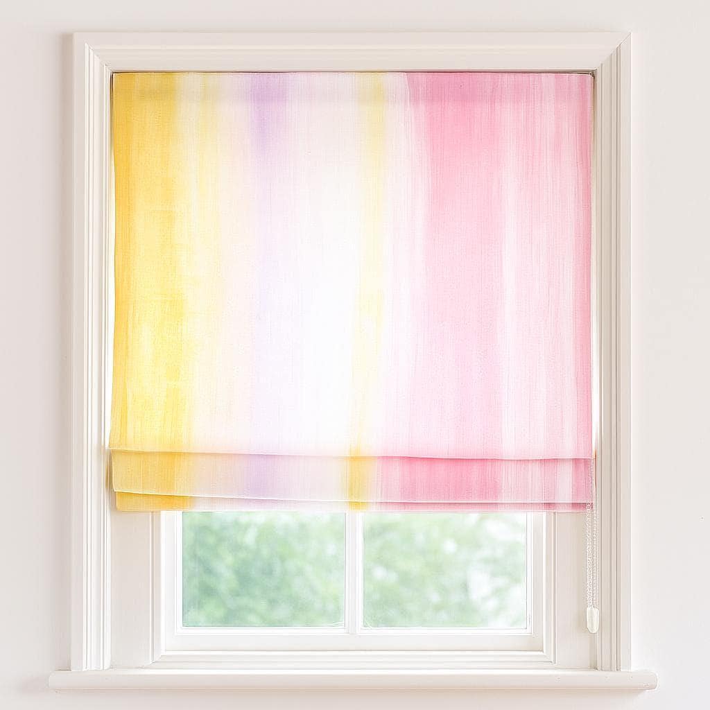Kids Nursery Roman Shade, Watercolor Pastel Stripes (Organic Linen) — image 7