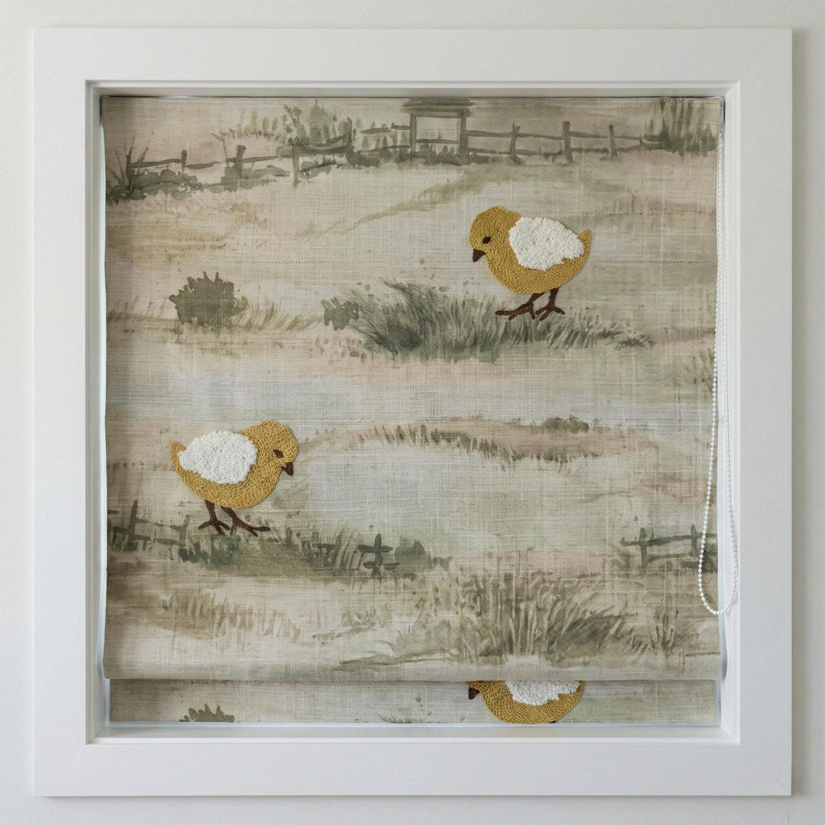 Embroidered Linen Roman Shade, Farmhouse Nursery Chick Blind, Custom Size — image 6