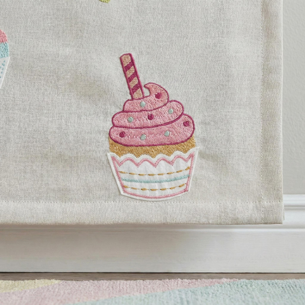 Cupcake Embroidered Linen Roman Shade, Nursery Corded Blind, Oeko-Tex — image 8