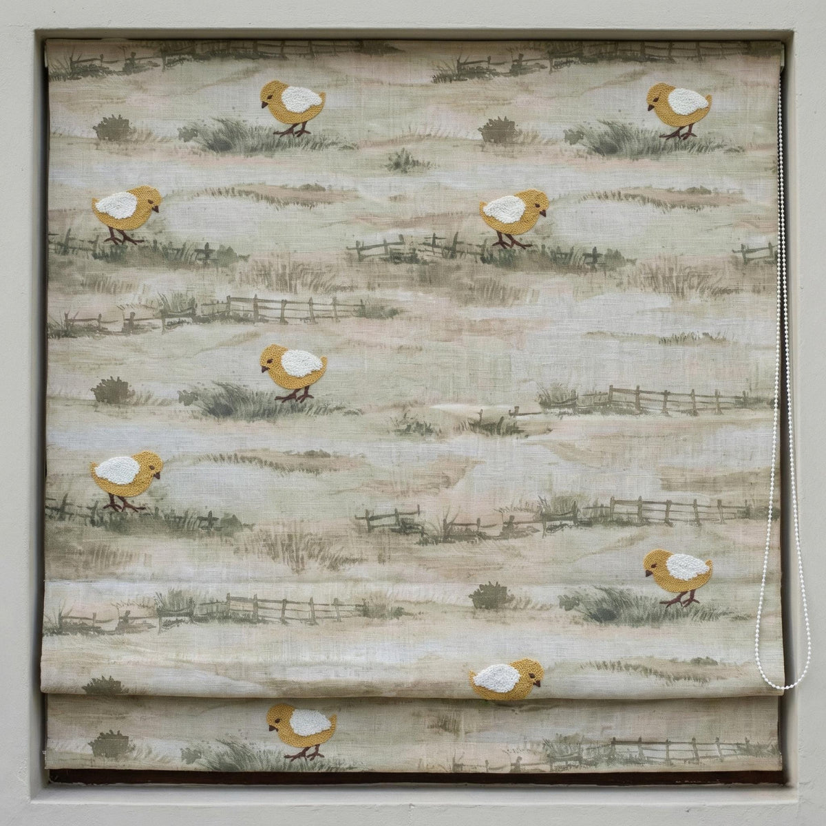 Embroidered Linen Roman Shade, Farmhouse Nursery Chick Blind, Custom Size — image 10