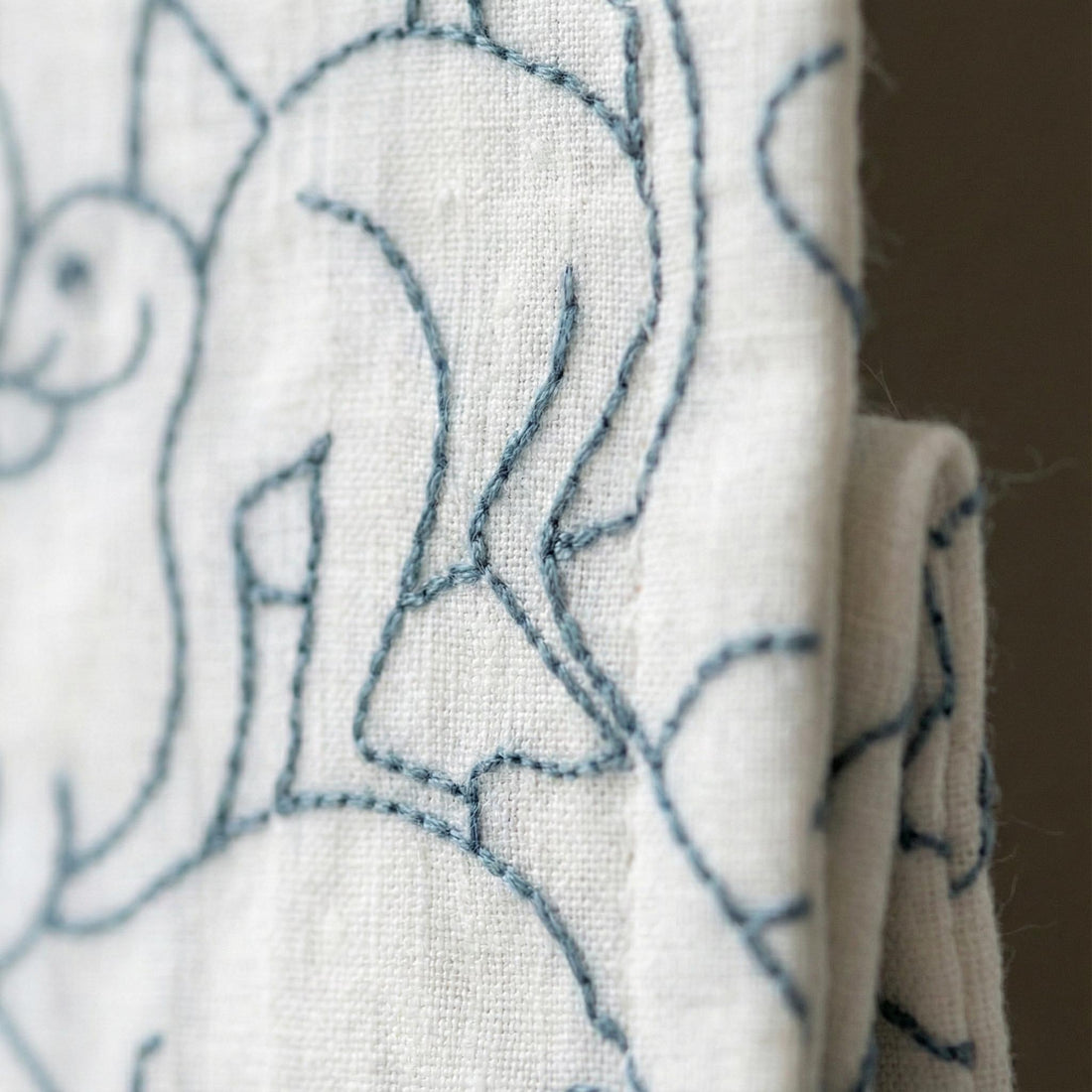 Roman Shade: Organic Linen with Playful Animal Embroidery (Made to Size) — image 1