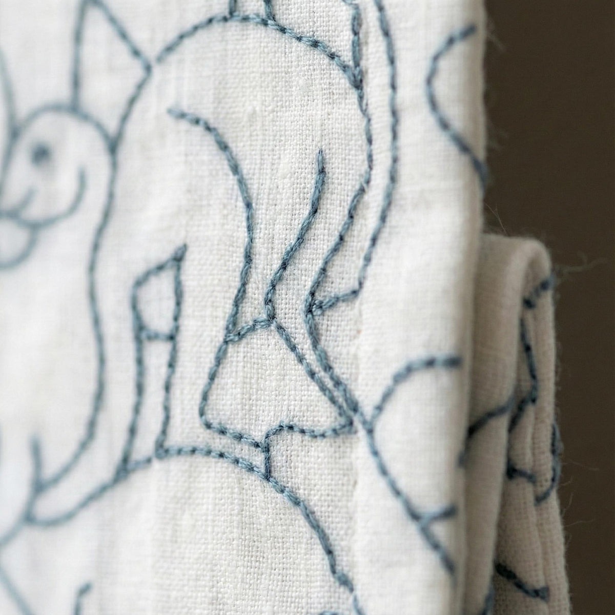 Roman Shade: Organic Linen with Playful Animal Embroidery (Made to Size) — image 2