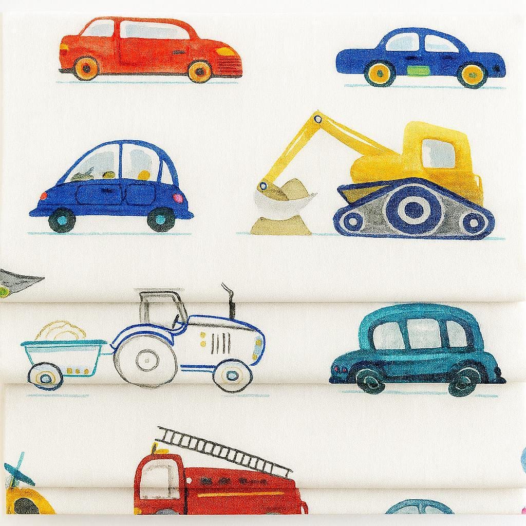 Roman Blind: Organic Linen with Cars and Trucks - Custom Size — image 5