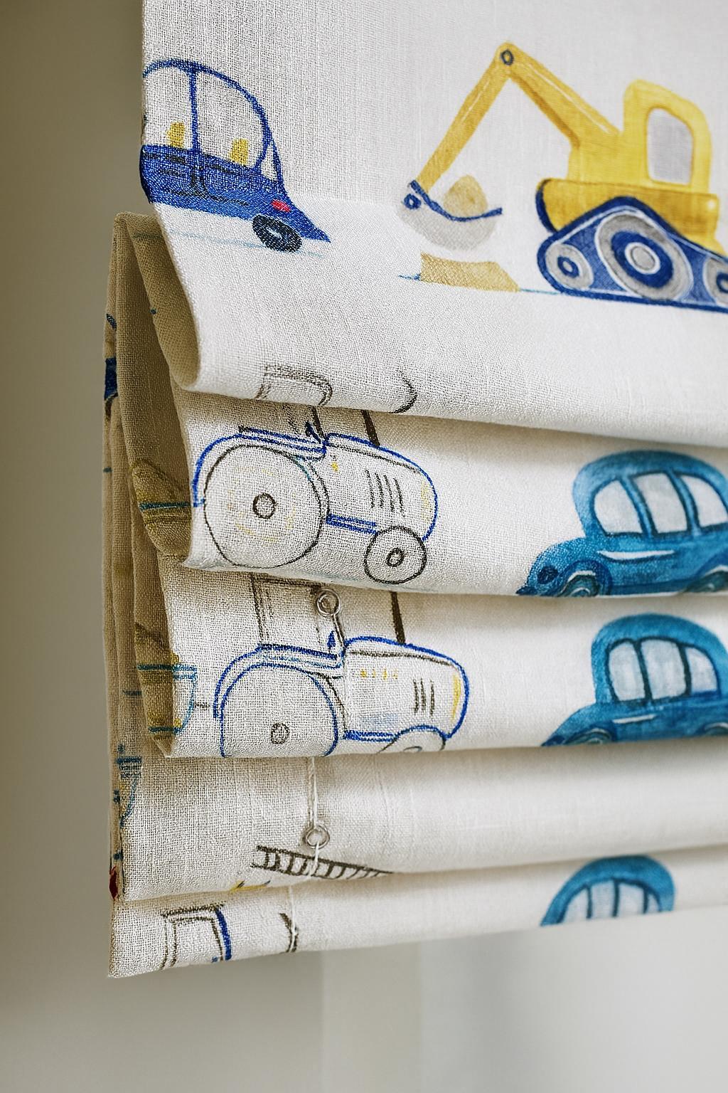 Roman Blind: Organic Linen with Cars and Trucks - Custom Size — image 6