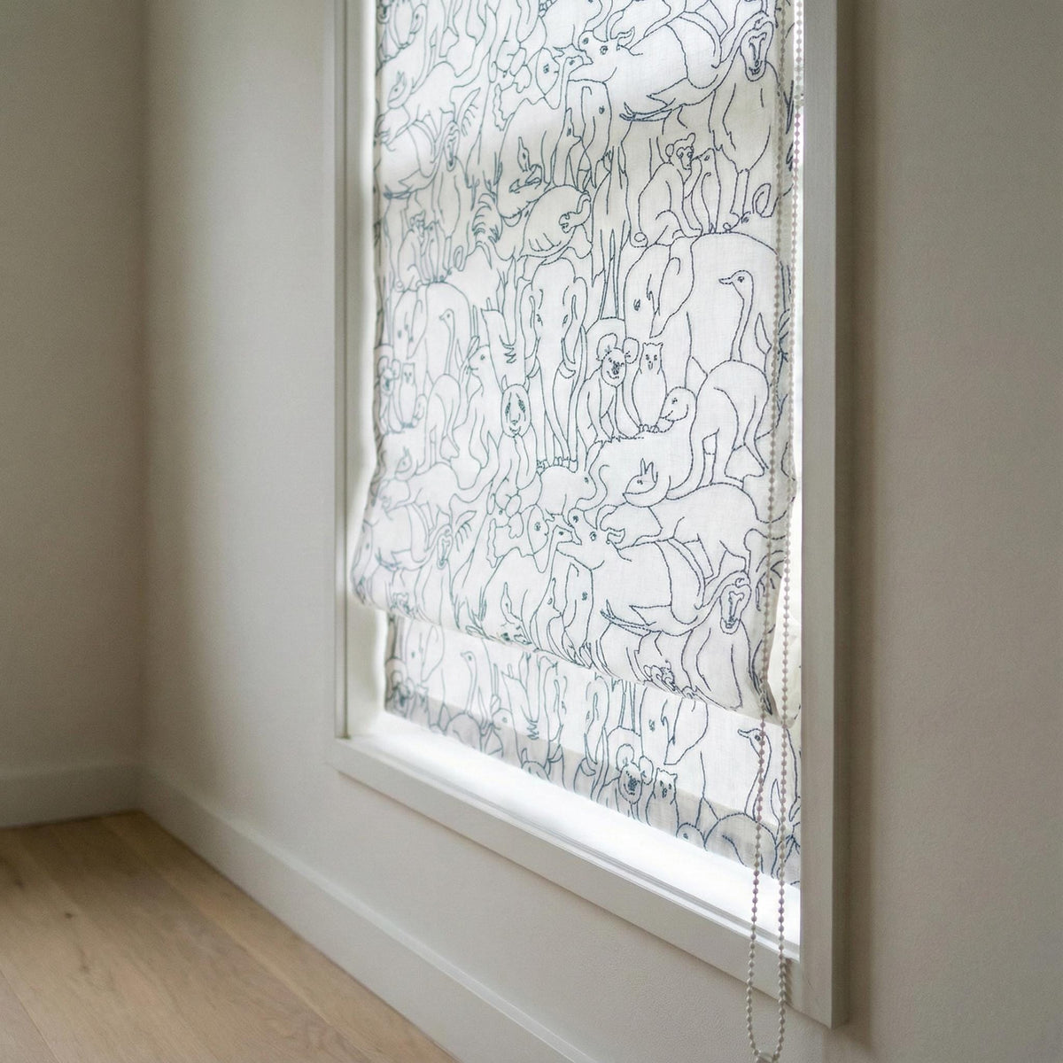 Roman Shade: Organic Linen with Playful Animal Embroidery (Made to Size) — image 6