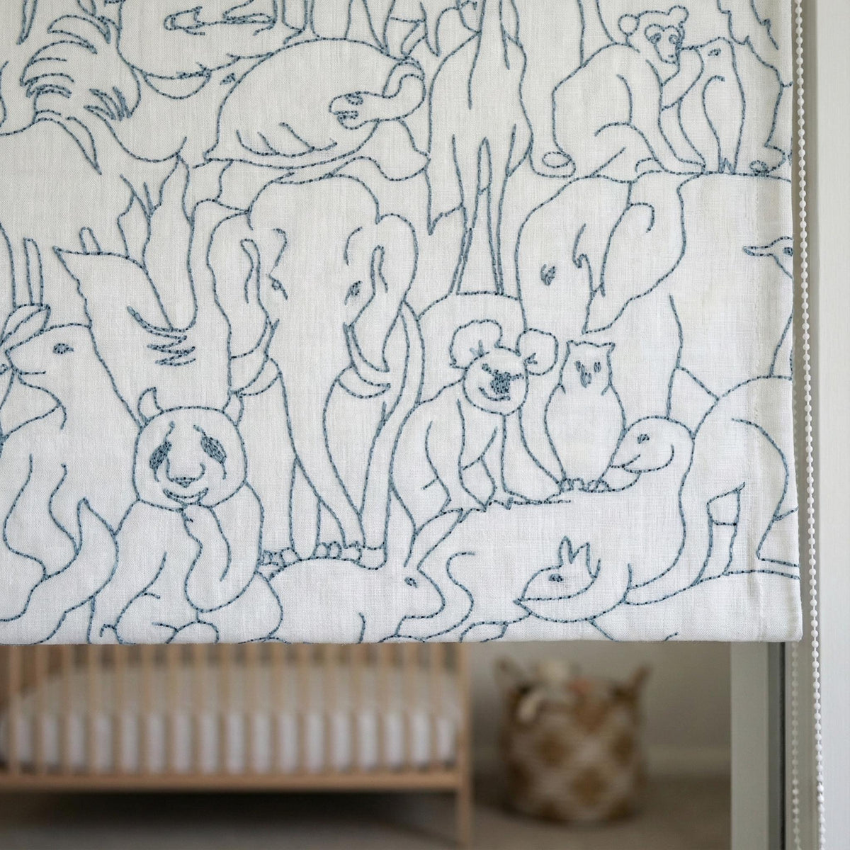 Roman Shade: Organic Linen with Playful Animal Embroidery (Made to Size) — image 7