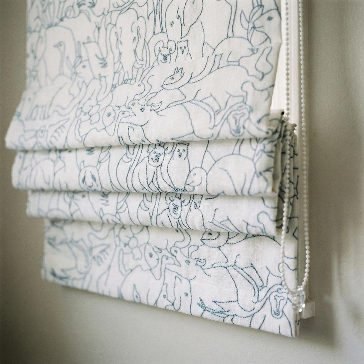 Roman Shade: Organic Linen with Playful Animal Embroidery (Made to Size) — image 9