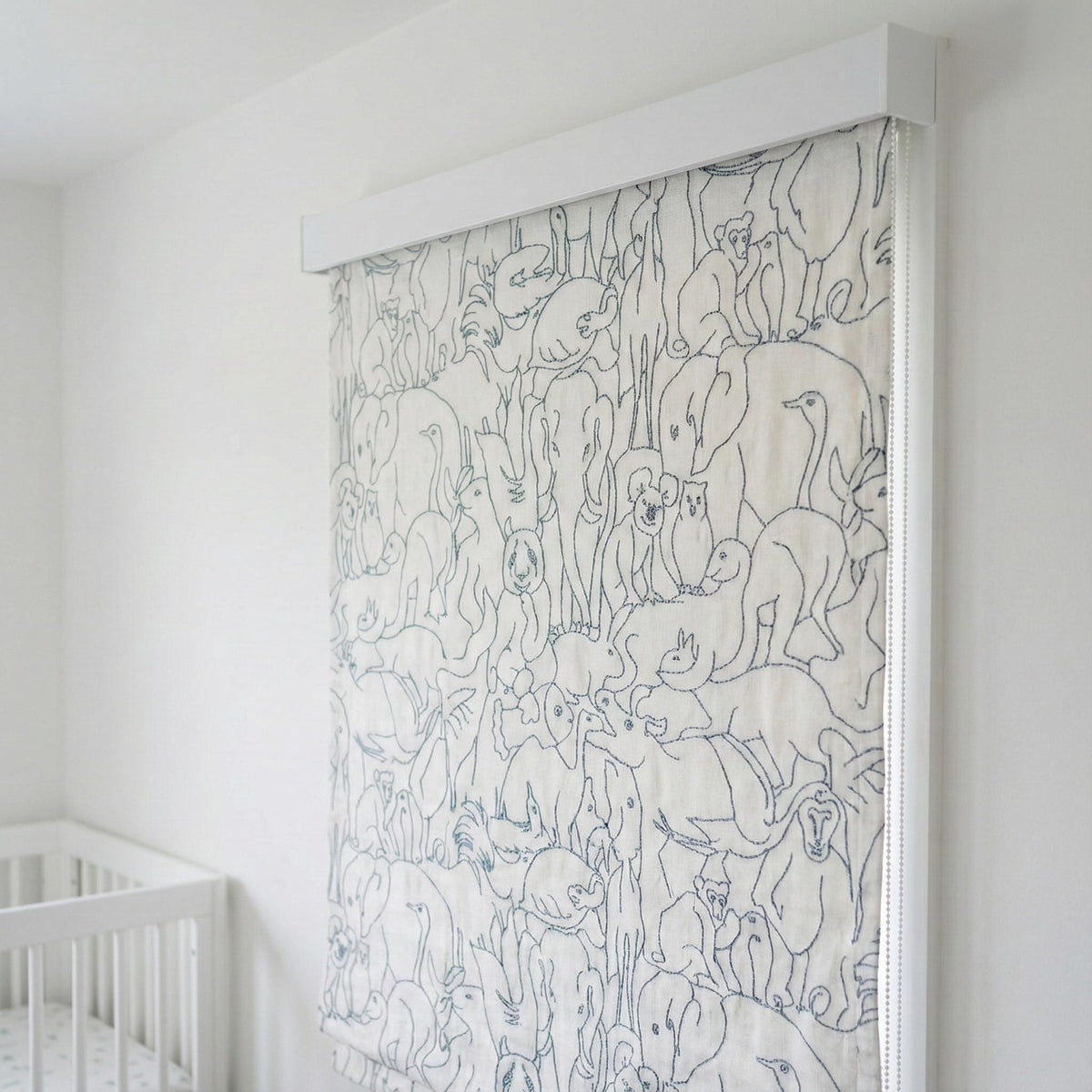 Roman Shade: Organic Linen with Playful Animal Embroidery (Made to Size) — image 10