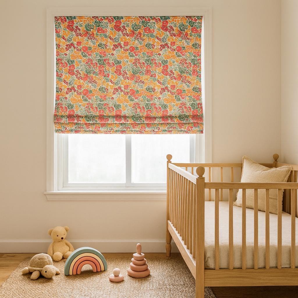 Roman Shade for Kids: Floral Organic Cotton - Blackout or Light-Filtering — image 1