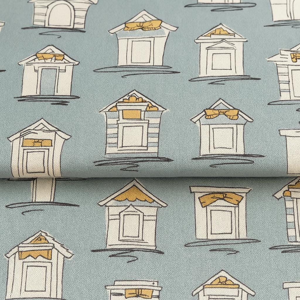 Kids Room Roman Shades, Organic Cotton, House Print (Corded, Custom Size) — image 1