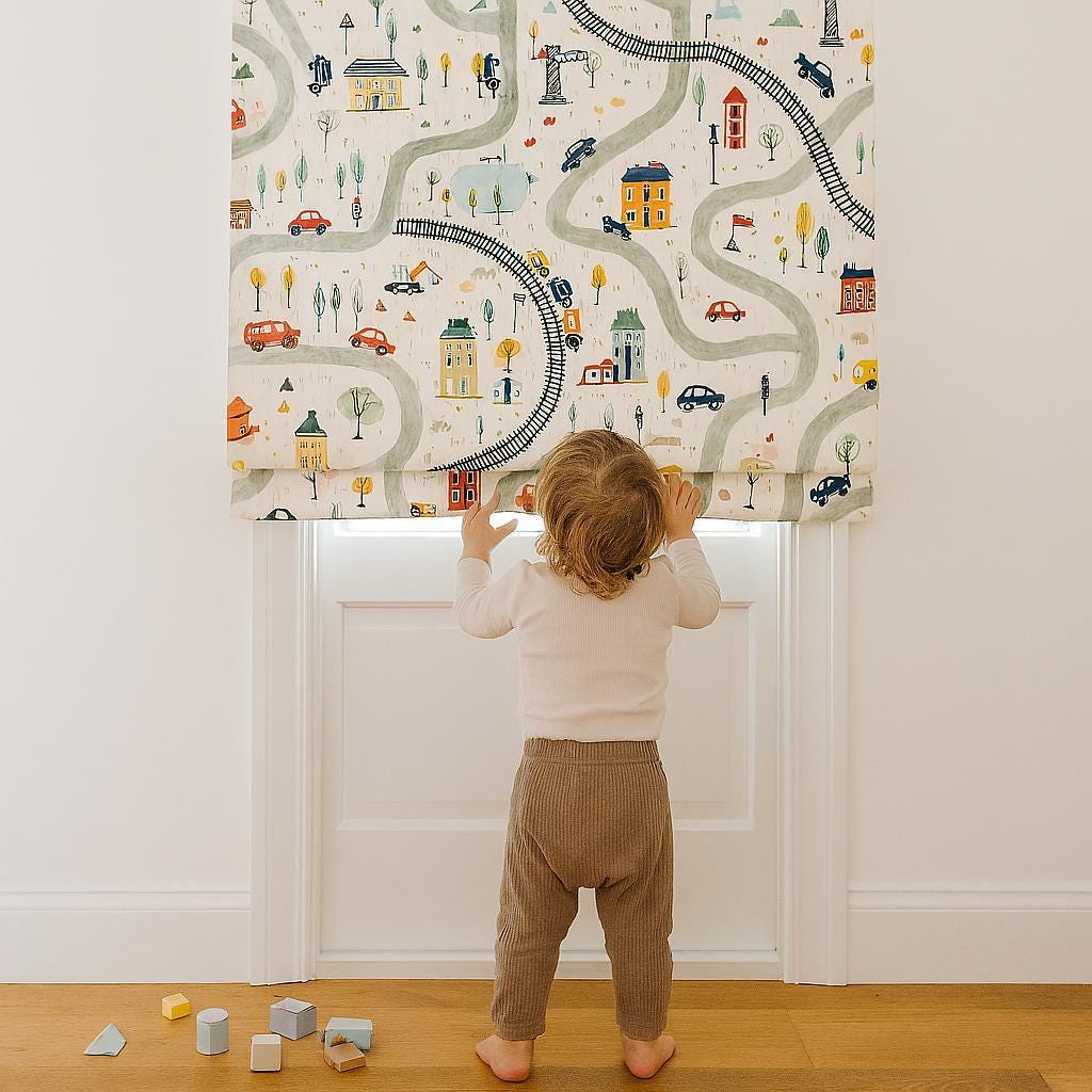 Kids Roman Shade, Organic Linen, City Map Print (Custom Size, Blackout or Light) — image 3