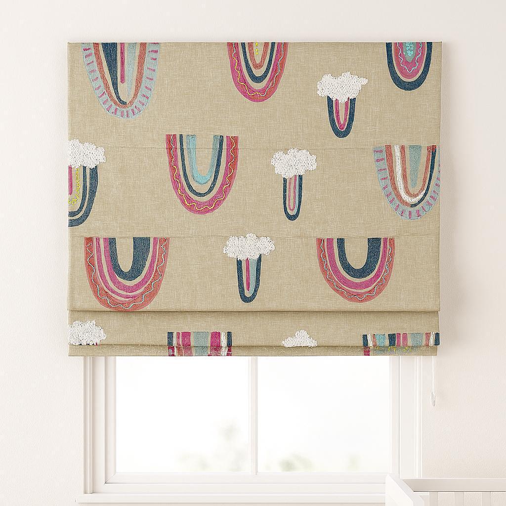 Embroidered Rainbow Roman Shade: Natural Linen, Custom Corded — image 3