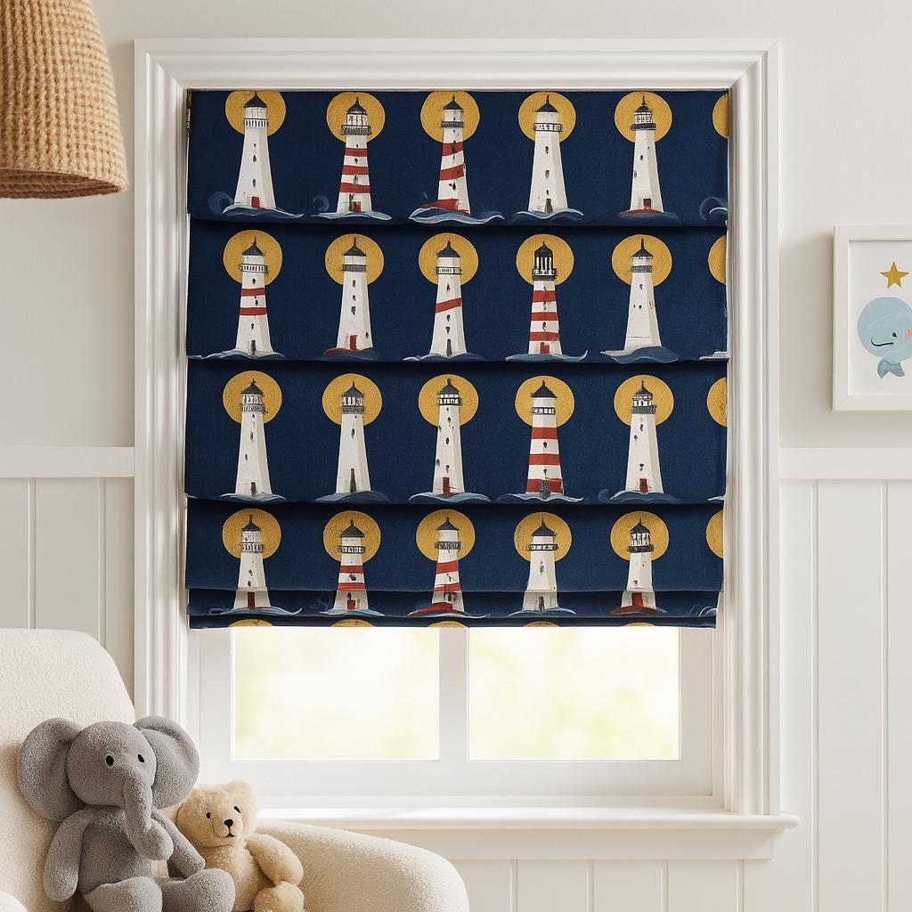 Roman Shade: Nautical Lighthouse Print - Organic Cotton, Child Safe — image 1