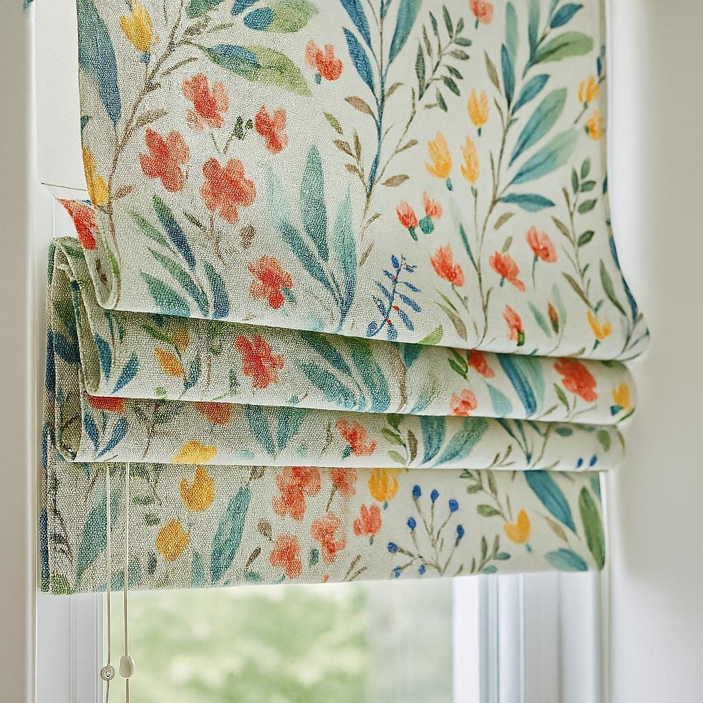 Roman Blind: Watercolor Wildflowers on Organic Linen - Child-Safe Shade — image 1