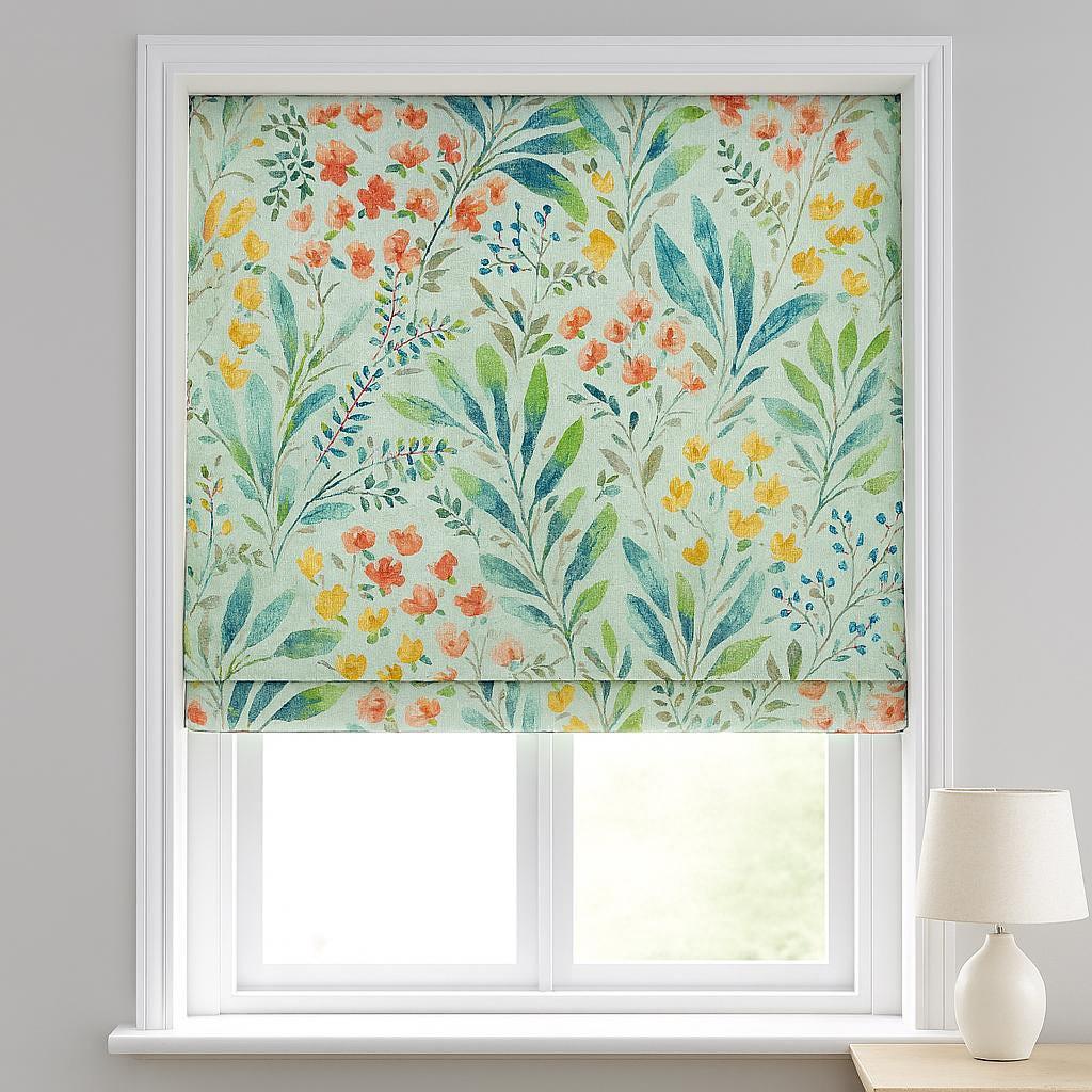 Roman Blind: Watercolor Wildflowers on Organic Linen - Child-Safe Shade — image 1