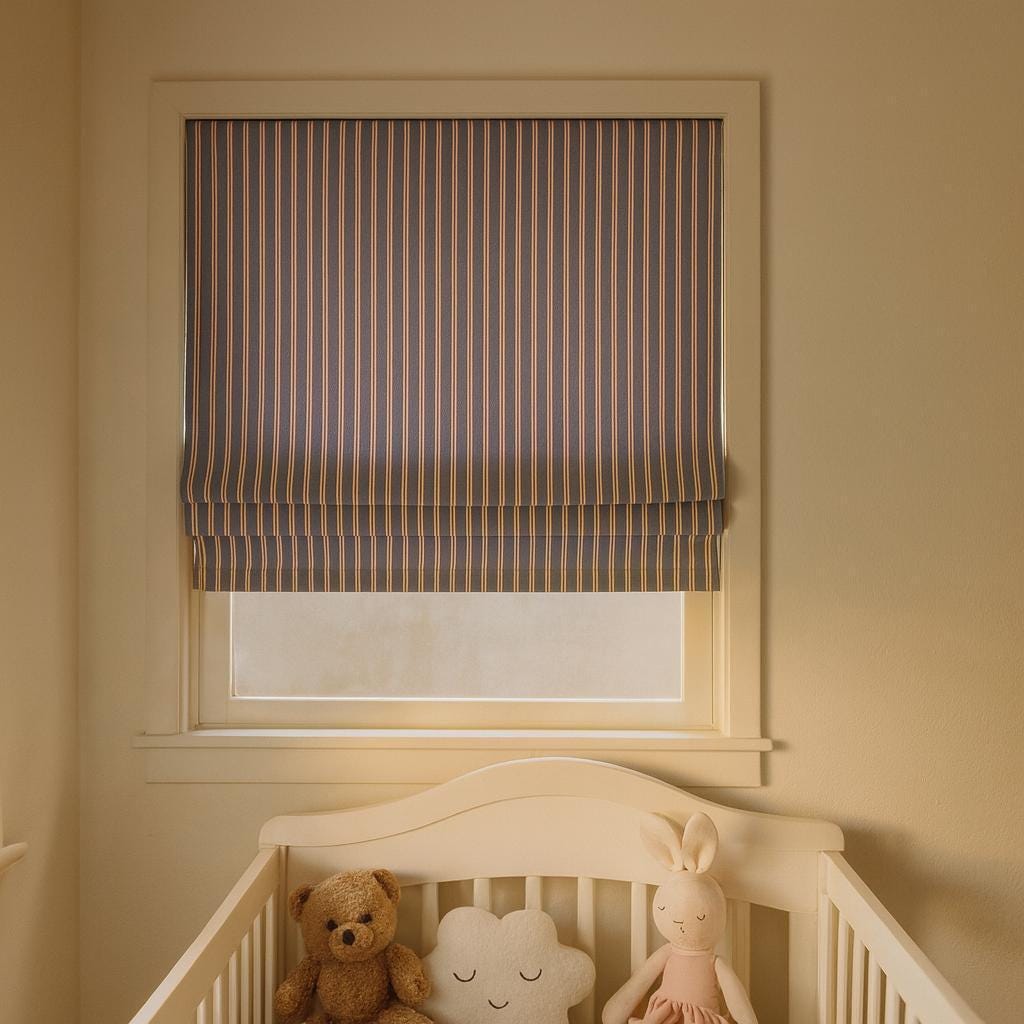 Roman Shade for Kids: Slate Blue Stripes - Organic Cotton — image 4